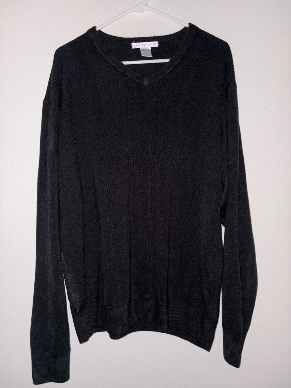 Geoffrey Beene Mens XXL Regular Solid Black Rib-Knit V-Neck Pullover Sweater